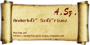 Anderkó Szíriusz névjegykártya